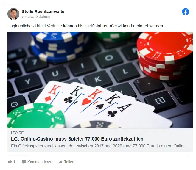 Stolle Rechtsanwälte Online Casino Geld zurück