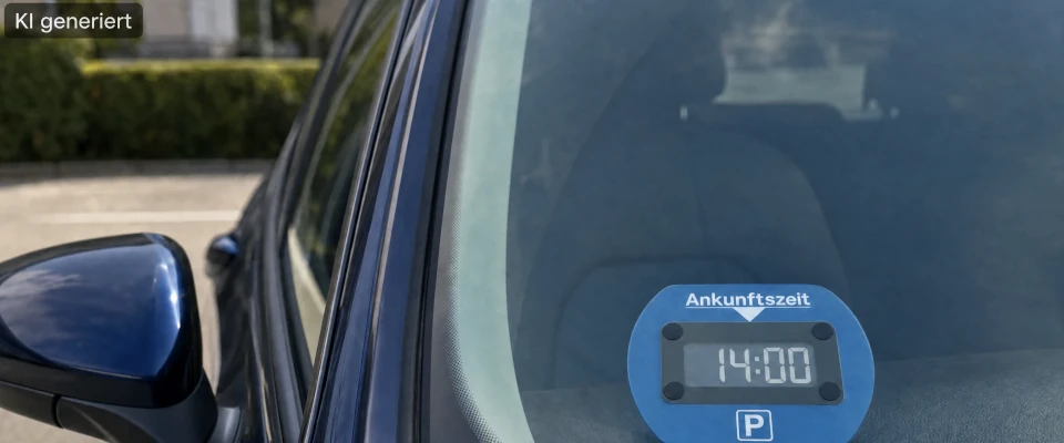 © KI generiert - Elektronische Parkscheibe im Auto
