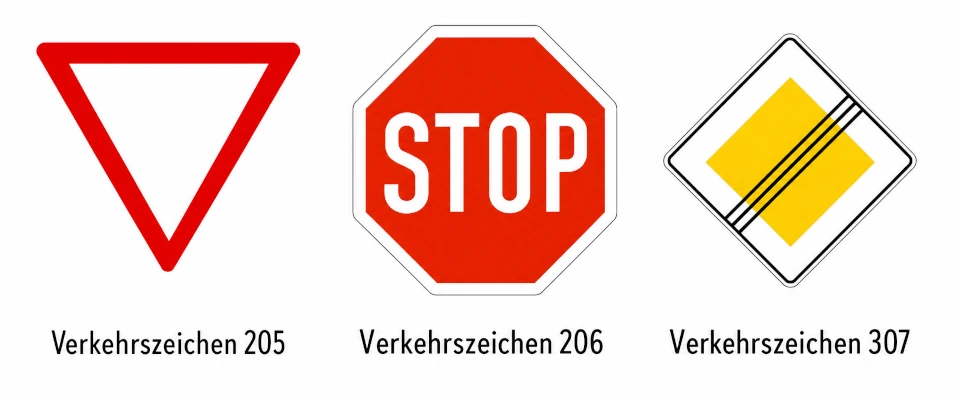 Verkehrszeichen 205, Verkehrszeichen 206 und Verkehrszeichen 307